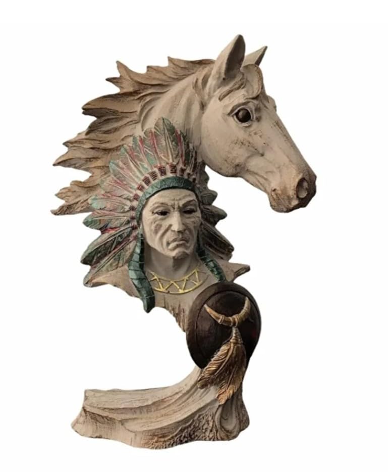 Native American Indian Chief and Horse Bust Sculpture, Western Decor, Native American Statue, Indian Chief Bust, Western Home Decor, Indian Chief Decor, Indian Chief Statue