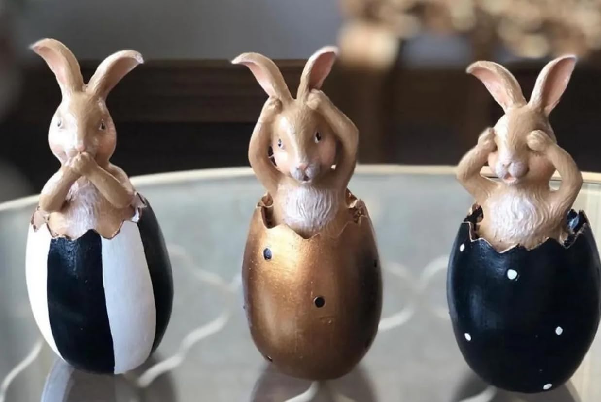 Wise Bunnies Figurines Set Of 3, Easter Bunny Decorations, Rabbit in Egg Figurines, Decorative Bunny Ornaments, Decorative Bunny Figurine, Easter Bunny Figurine, Easter Rabbit Figurine