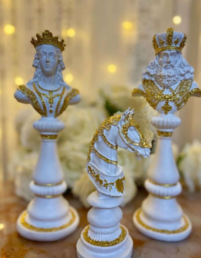 Large Chess Sculpture Set of 3, King Queen Horse Bust Chess, Chess Decor Set, Decorative Chess Pieces, Chess Statue, Chess Decor, Chess Sculpture, Chess Figurine