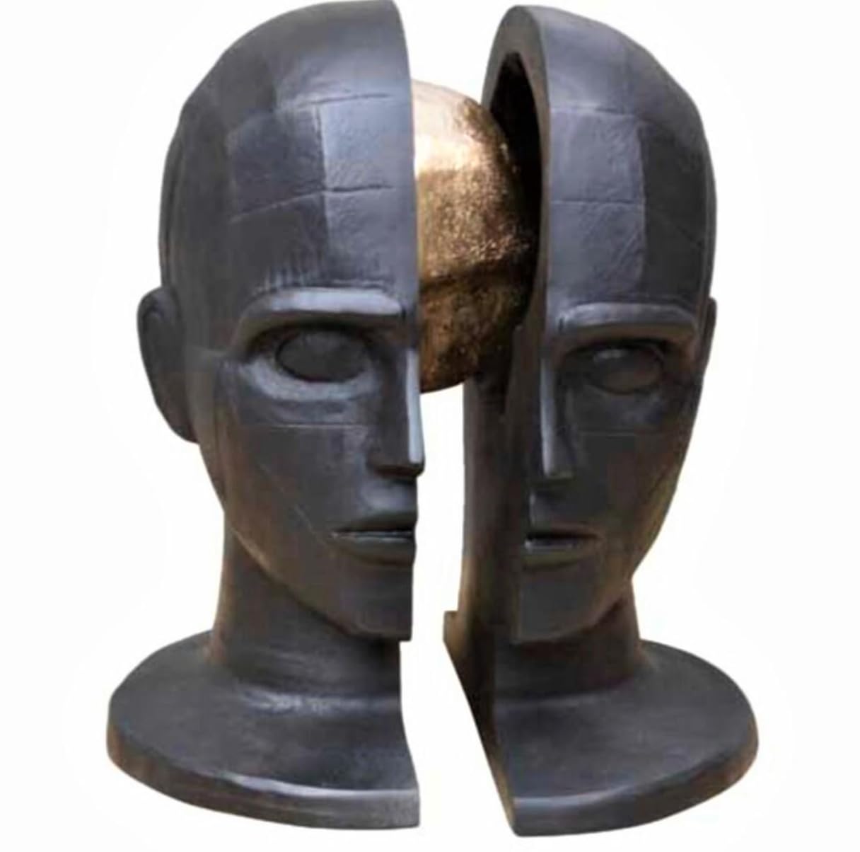 Abstrakte Gesichtsskulptur, Geometrische Kunstbüste Dekor, Geteilte Menschenkopfstatue, Künstlerisches Dekor mit zwei Gesichtern, Gesichtsskulptur, Gesichtsfigur, Gesichtsdekor, Gesichtsstatue, Gesichtsobjekte