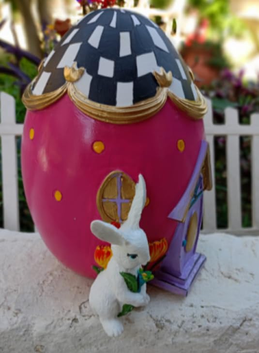 Easter Egg House Decoration, Easter Bunny Figurine, Spring Holiday Decor, Cute Bunny Home Decor, Fairy Garden Easter, Rabbit and Egg Decor, Easter Bunny Decor, Easter Rabbit Decor