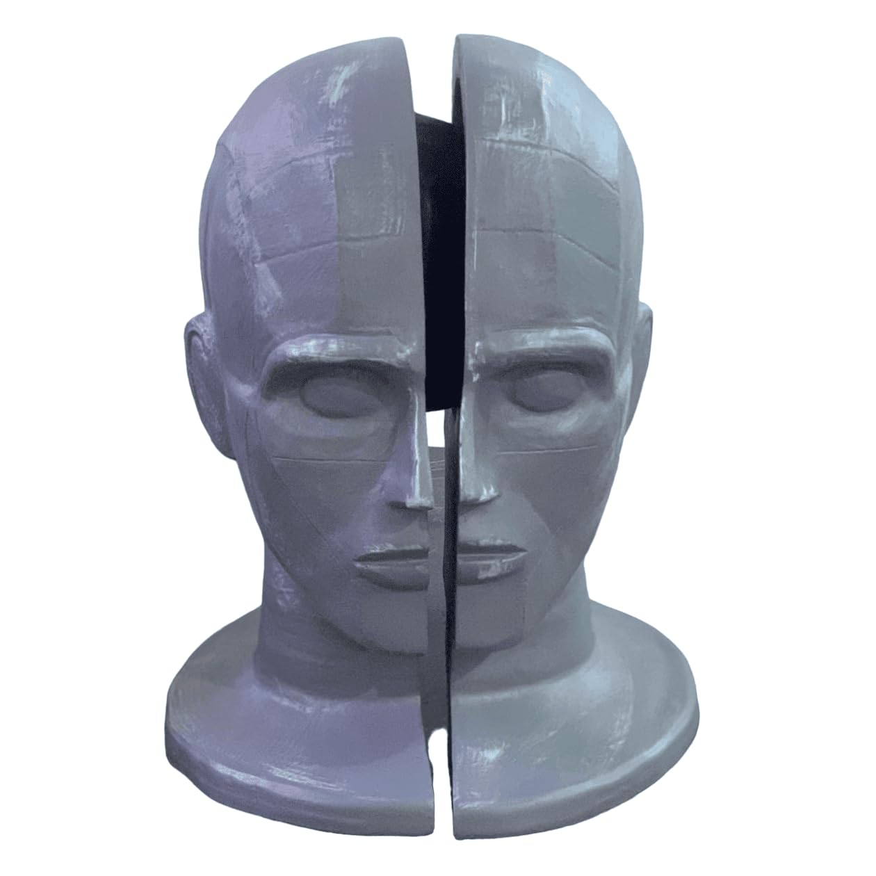 Abstrakte Gesichtsskulptur, Geometrische Kunstbüste Dekor, Geteilte Menschenkopfstatue, Künstlerisches Dekor mit zwei Gesichtern, Gesichtsskulptur, Gesichtsfigur, Gesichtsdekor, Gesichtsstatue, Gesichtsobjekte