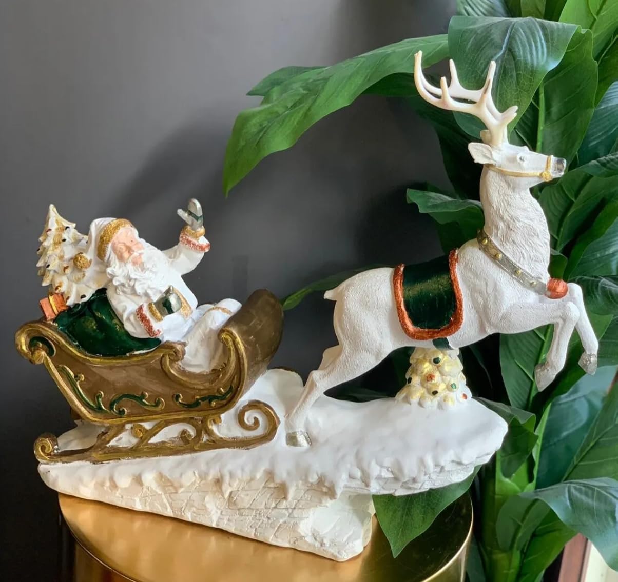 Santa Claus Reindeer Sleigh Figurine, Santa Sleigh Christmas, Santa Claus Figurine, Christmas Gift, Decorative Santa Reindeer Sleigh, Reindeer Sculpture, Reindeer Decor, Reindeer Statue