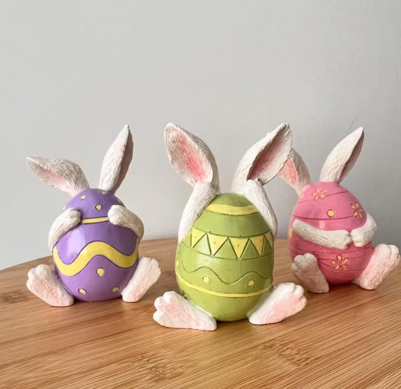 Set of 3 Easter Bunny Egg Figurines, Cute Hand Painted Polyester Bunny Decorations, Easter Bunny Decor, Bunny Egg Decor, Bunny in Eggshell, Easter Bunny Statue, Easter Bunny Decor
