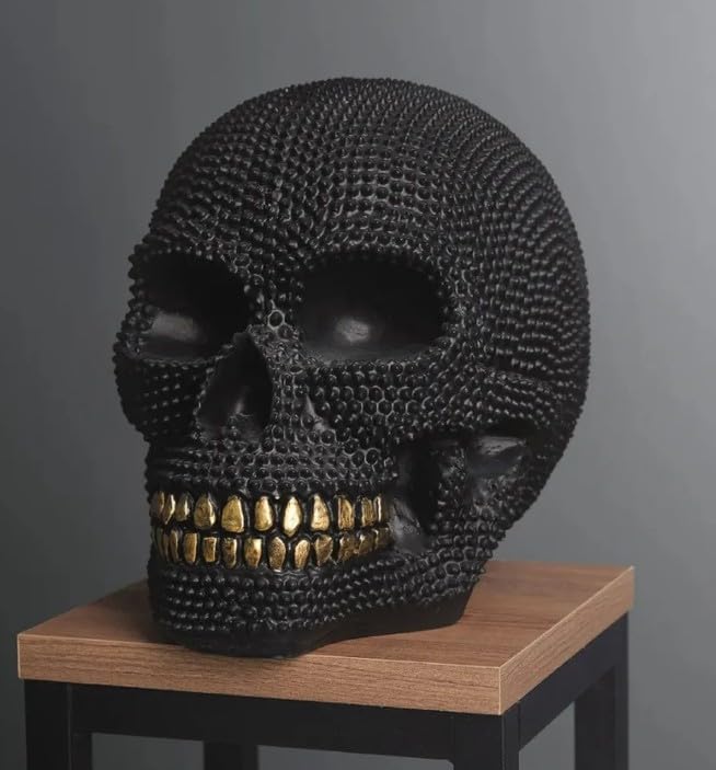Skull Sculpture with Textured Detail, Gothic Polyester Skull Decor, Skull Decor for Shelves, Textured Surface Skull Decor, Skull Statue, Skull Sculpture, Skull Decor, Skull Objects