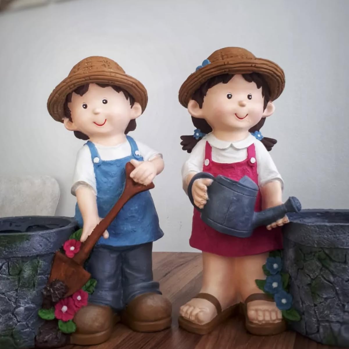 Cute Girl and Boy Planter Pots for Garden Decor, Outdoor Yard Statues, Polyester Garden Pot, Cute Planter Figurine, Boy Girl Flower Pot