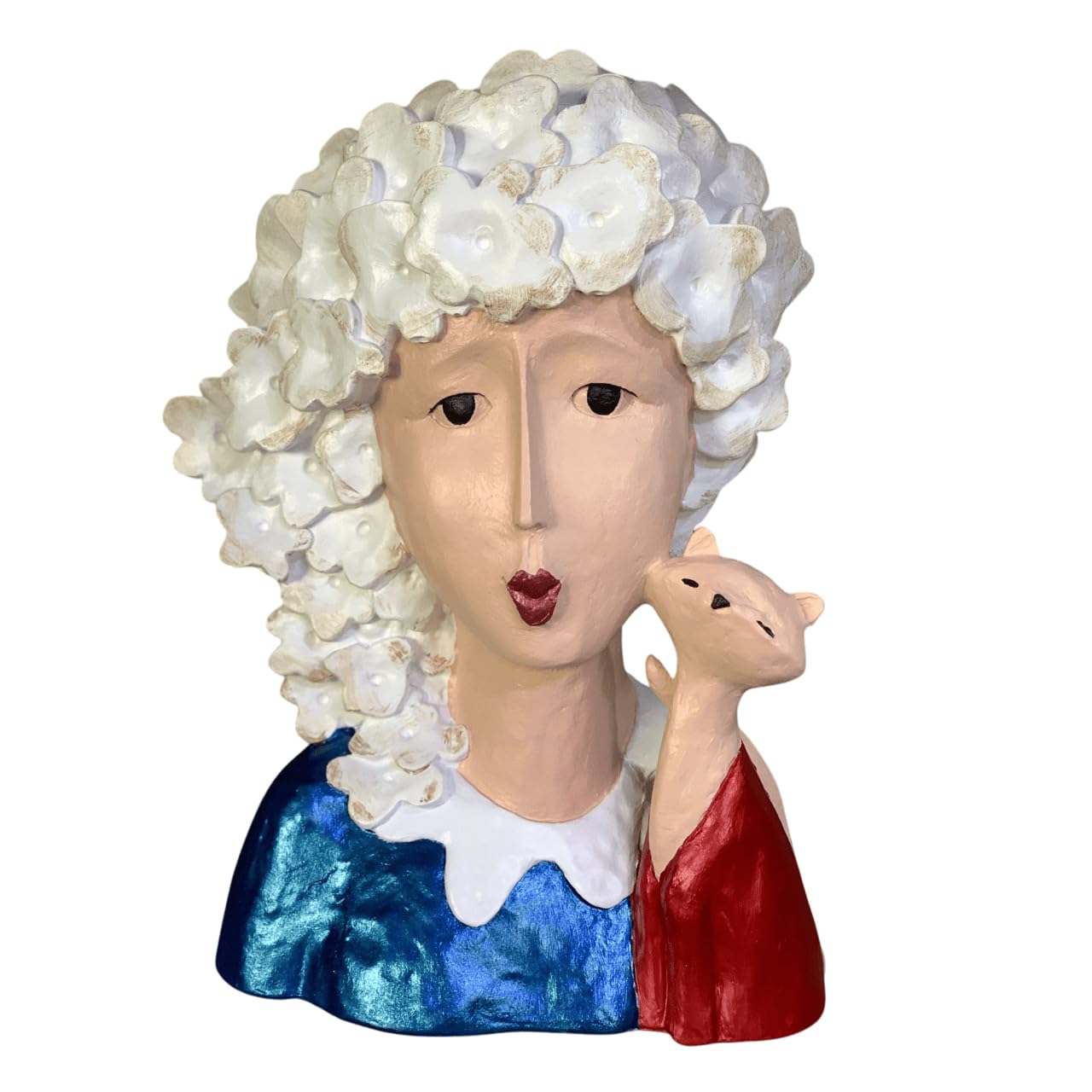Whimsical Woman and Cat Head Sculpture, Woman Cat Sculpture, Artistic Face Figurine, Handmade Woman Bust, Girl Cat Statue, Quirky Decor Bust