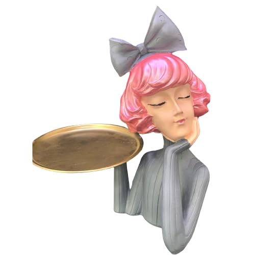 Handcrafted Girl Holding Tray Figure, Girl Sculpture With Tray Decor, Functional Girl Figurine With Tray, Decorative Girl Figurine For Gift, Girl Holding Tray Decor