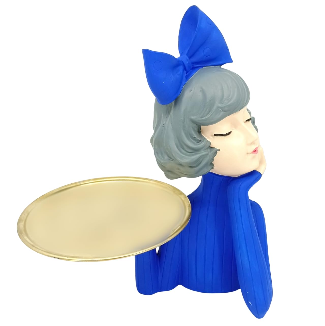Handcrafted Girl Holding Tray Figure, Girl Sculpture With Tray Decor, Functional Girl Figurine With Tray, Decorative Girl Figurine For Gift, Girl Holding Tray Decor
