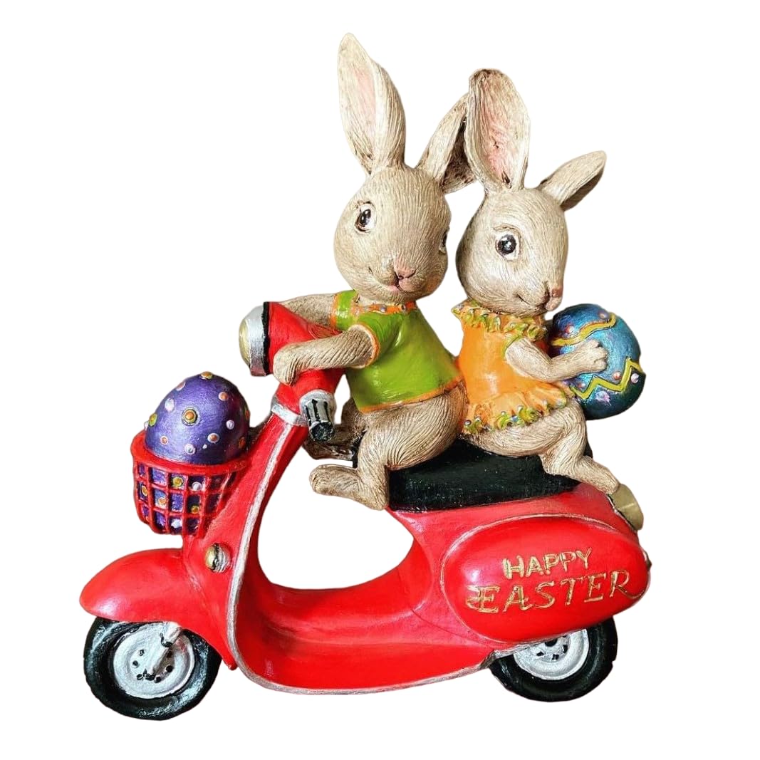 Bunny Couple Scooter Statue, Rabbits On A Vespa Decor, Whimsical Bunny Ornament,Rabbit Sculpture,Easter Rabbit Decor, Easter Bunny Decor, Easter Bunny Sculpture, Easter Rabbit Sculpture