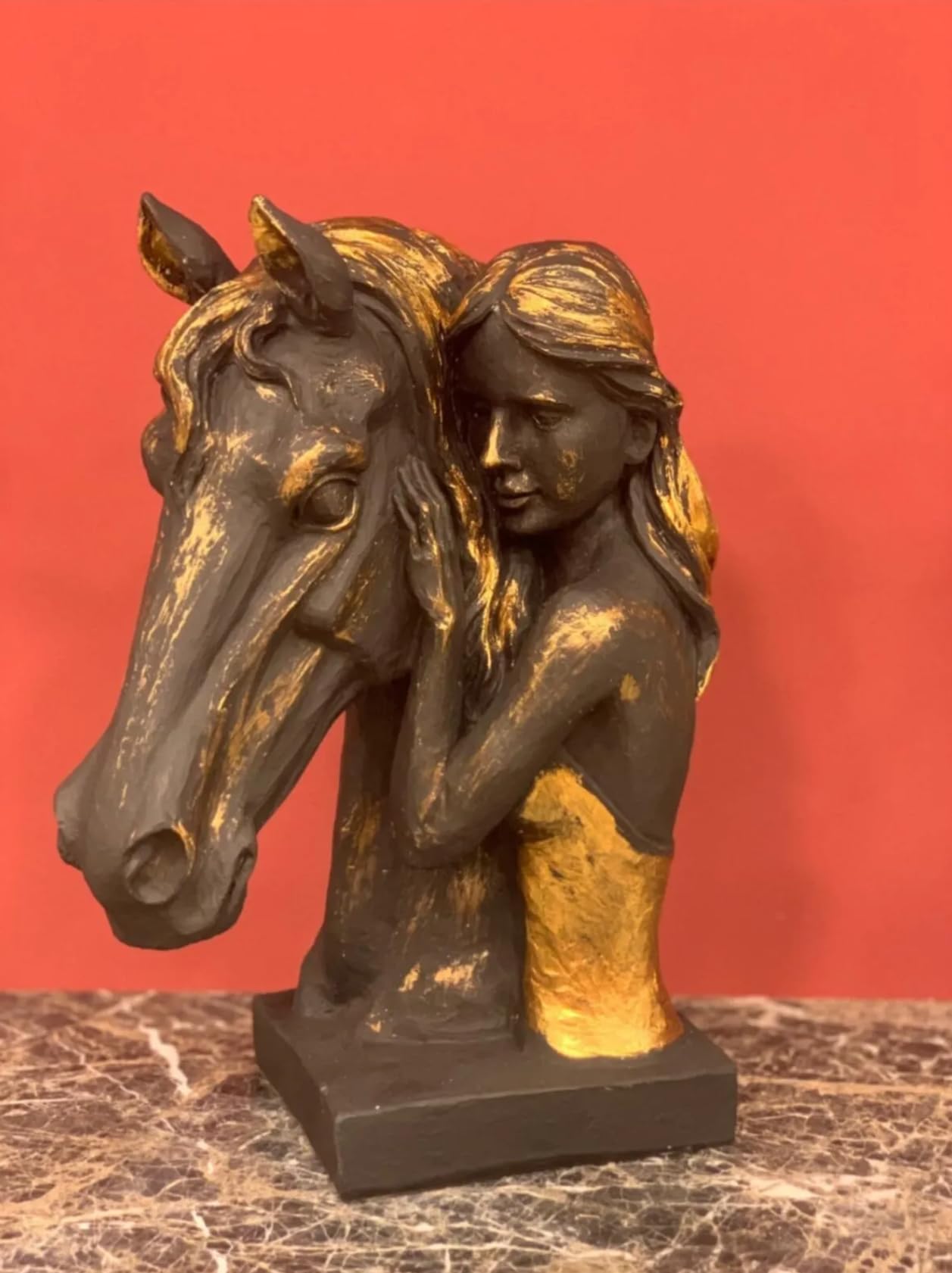 Horse And Girl Sculpture, Horse Lover Gift Statue, Girl With Horse Art Piece, Horse And Girl Statue, Equestrian Art Sculpture