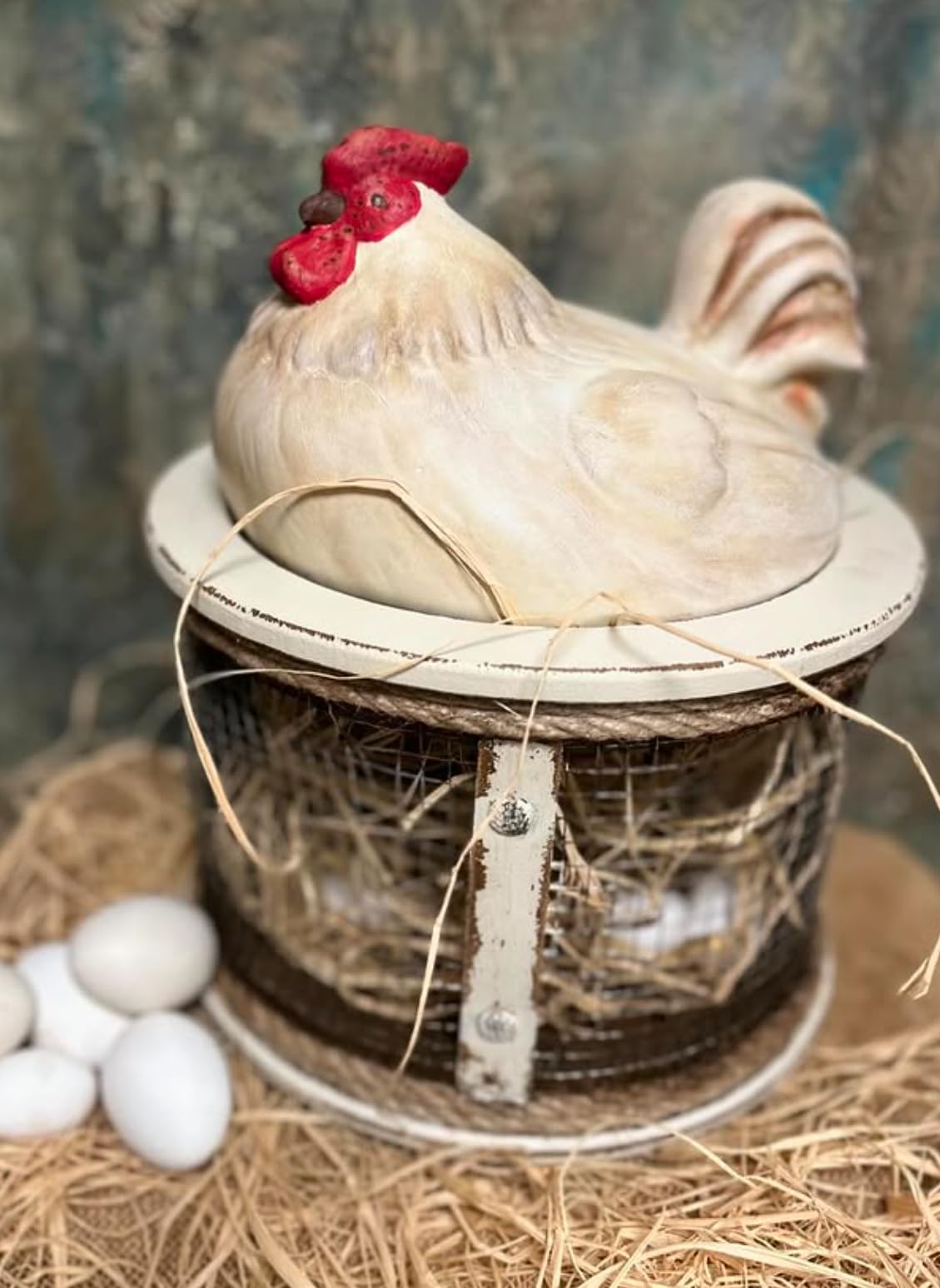 Farmhouse Chicken Egg Basket, Handmade Chicken Egg Holder Cage, Rooster Kitchen Decor, Chicken Wire Egg Storage, Hen Egg Holder