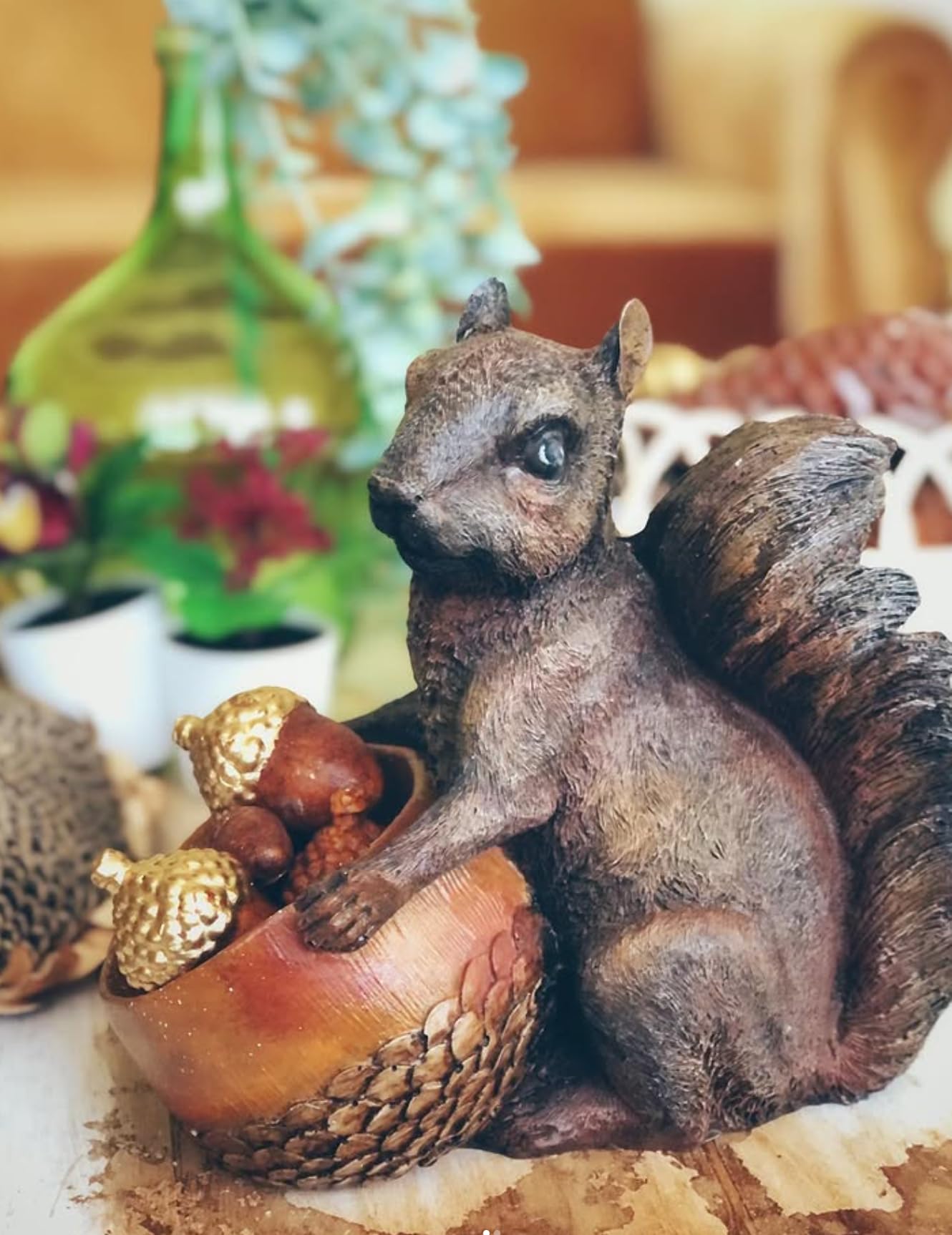 Adorable Squirrel Holding Pot, Polyester Animal Statue, Squirrel Holding Planter, Polyester Squirrel Decor, Rustic Animal Garden Statue, Squirrel Sculpture, Squirrel Planter