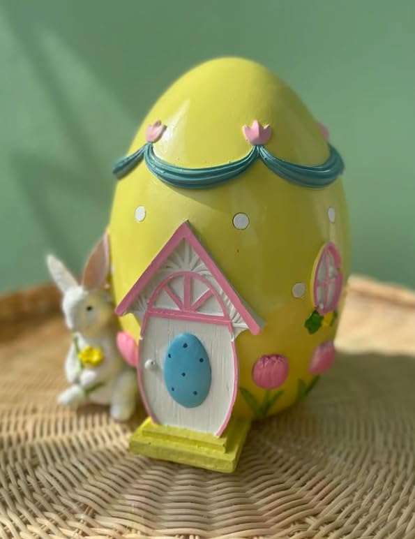 Easter Egg House Decoration, Easter Bunny Figurine, Spring Holiday Decor, Cute Bunny Home Decor, Fairy Garden Easter, Rabbit and Egg Decor, Easter Bunny Decor, Easter Rabbit Decor