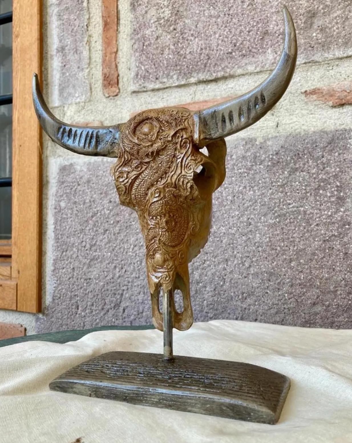 Bull Skull Decor, Western Bull Head Decor, Western Style Horned Bull Head Decor, Bull Skull Statue, Bull Skull Tabletop Decoration
