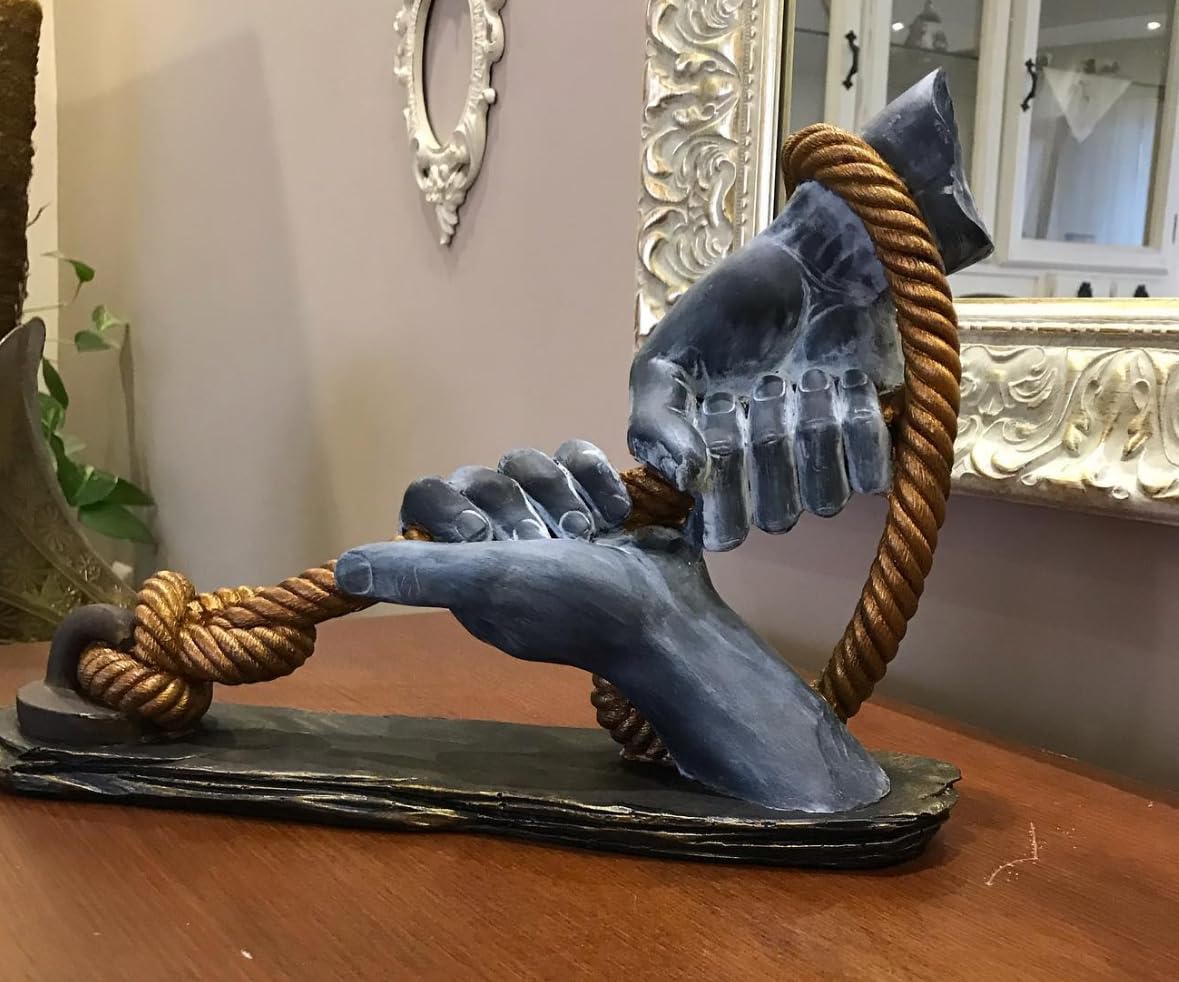 Decorative Hand Wrapped In Rope Sculpture, Hands Wrapping a Rope Figurine, Hand Sculpture Decor, Tug of War Figurine, Artistic Rope Statue, Rope Sculpture
