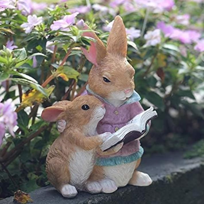 Bunny Reading Figurine, Mother and Baby Rabbit Statue, Easter Home Decor, Rabbit Statue Gift, Bunny Reading Decor, Rabbit Reading Figurine, Rabbit Reading Decor