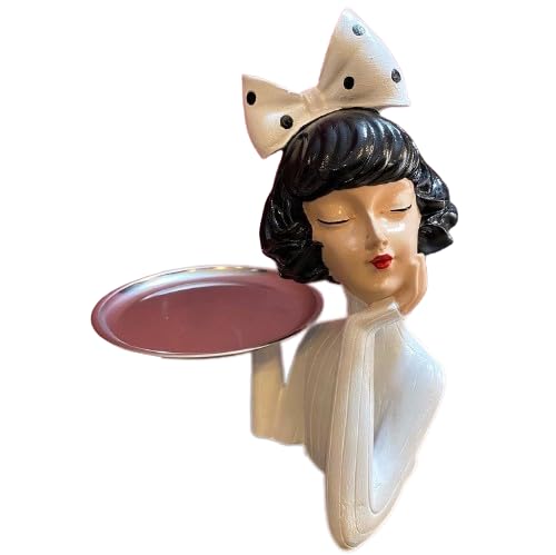 Handcrafted Girl Holding Tray Figure, Girl Sculpture With Tray Decor, Functional Girl Figurine With Tray, Decorative Girl Figurine For Gift, Girl Holding Tray Decor