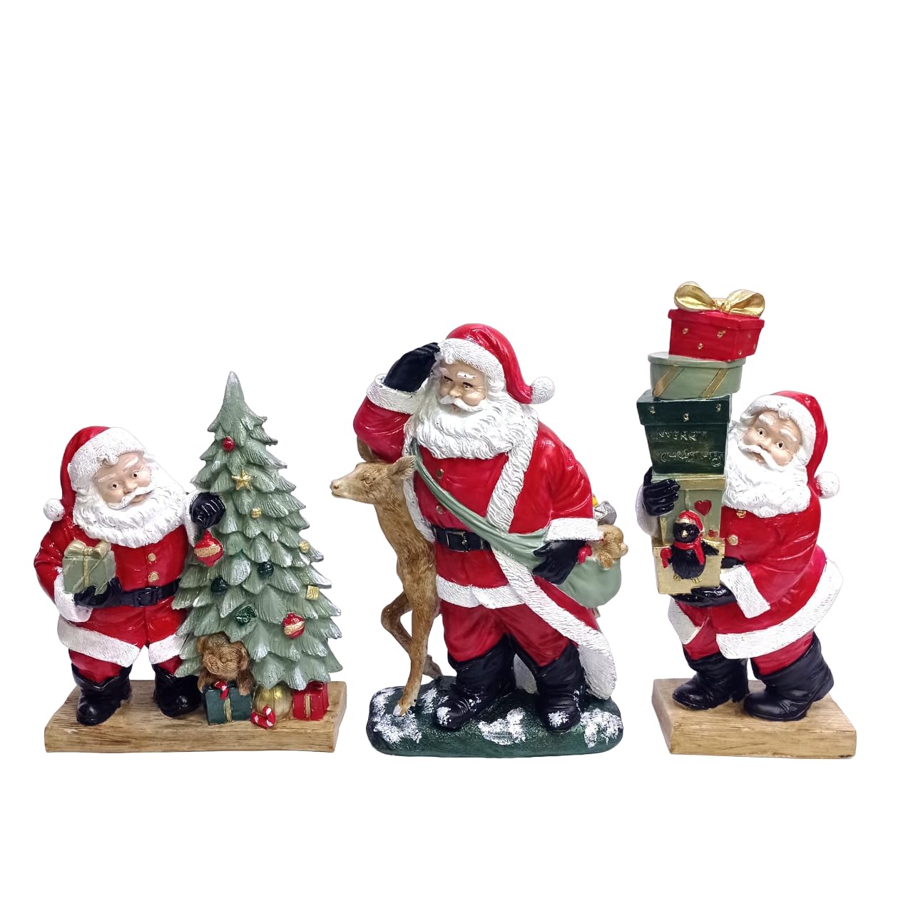 Santa Claus Figurine with Deer and Gift Bag, Christmas Santa decoration, Hand-painted Santa Claus, Christmas Figurine Santa Claus, Santa Claus Sculpture, Santa Claus Decor