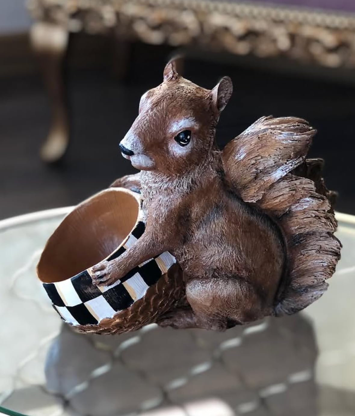 Adorable Squirrel Holding Pot, Polyester Animal Statue, Squirrel Holding Planter, Polyester Squirrel Decor, Rustic Animal Garden Statue, Squirrel Sculpture, Squirrel Planter