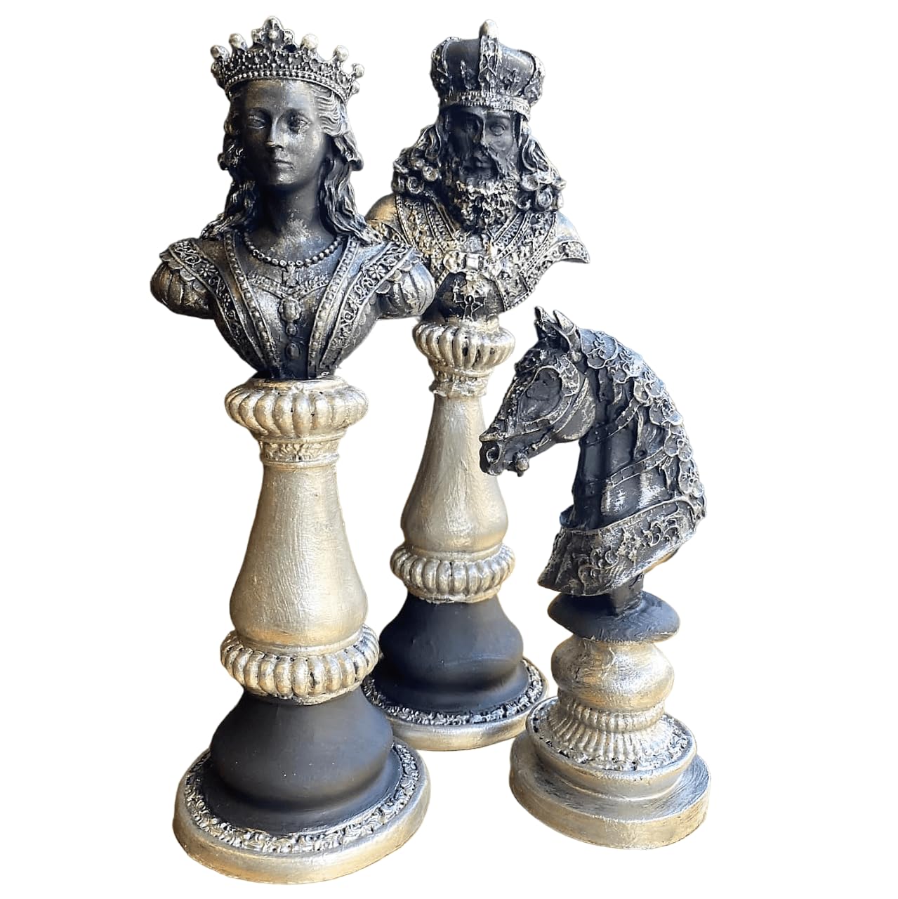 Large Chess Sculpture Set of 3, King Queen Horse Bust Chess, Chess Decor Set, Decorative Chess Pieces, Chess Statue, Chess Decor, Chess Sculpture, Chess Figurine