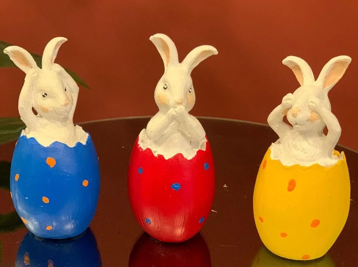 Wise Bunnies Figurines Set Of 3, Easter Bunny Decorations, Rabbit in Egg Figurines, Decorative Bunny Ornaments, Decorative Bunny Figurine, Easter Bunny Figurine, Easter Rabbit Figurine