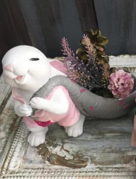 Whimsical Bunny Planter Decor, Rabbit Figurine Pot, Cute Bunny Flower Pot, Farmhouse Rabbit Decor, Easter Bunny Planter, Animal Planter, Rabbit Planter Decor, Bunny Planter Statue