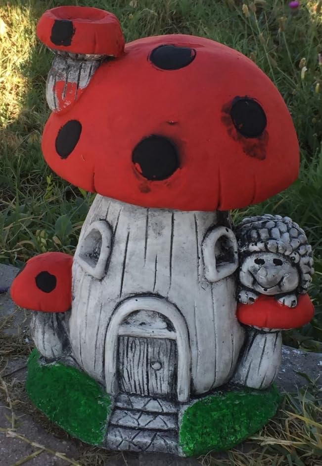 Whimsical Mushroom House Decor with Hedgehog, Toadstool House with Hedgehog, Mushroom Sculpture, Mushroom Statue with Hedgehog