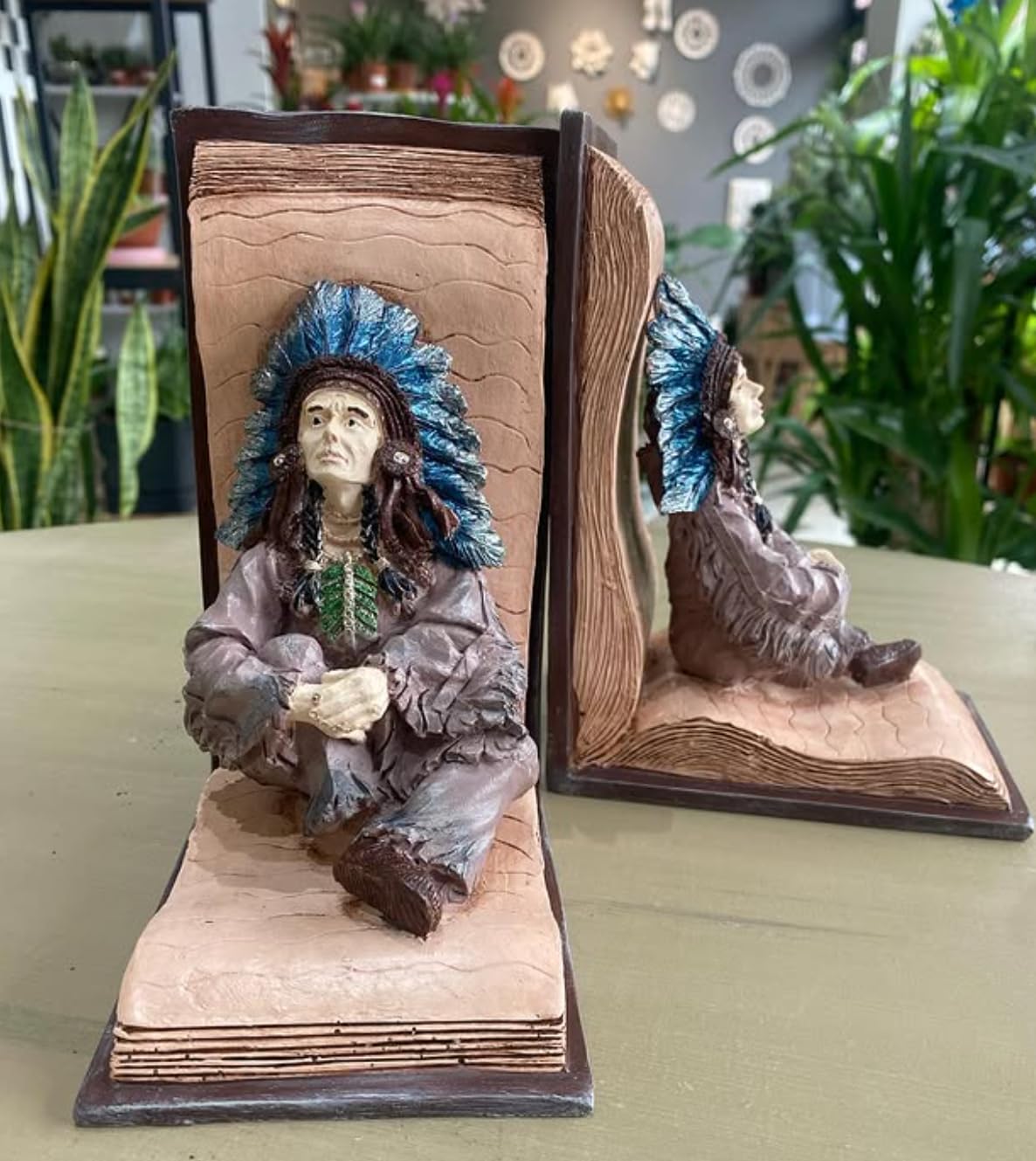 Handcrafted Native American Chief Bookends Set, Native American Bookends, Polyester Bookend Set, Indian Chief Bookend, Unique Bookends Gift