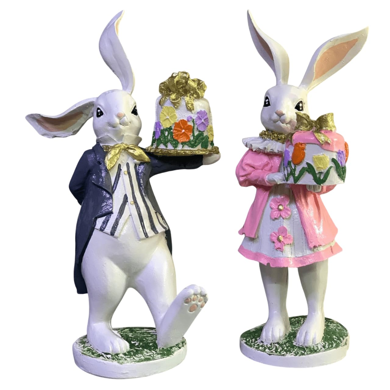 Set of 2 Rabbit Figurines Holding Cake, Adorable Bunny Dessert Statues, Rabbit Cake Figurine, Bunny Holding Cake, Bunny Statue, Rabbit Decor, Rabbit Statue, Bunny Decor