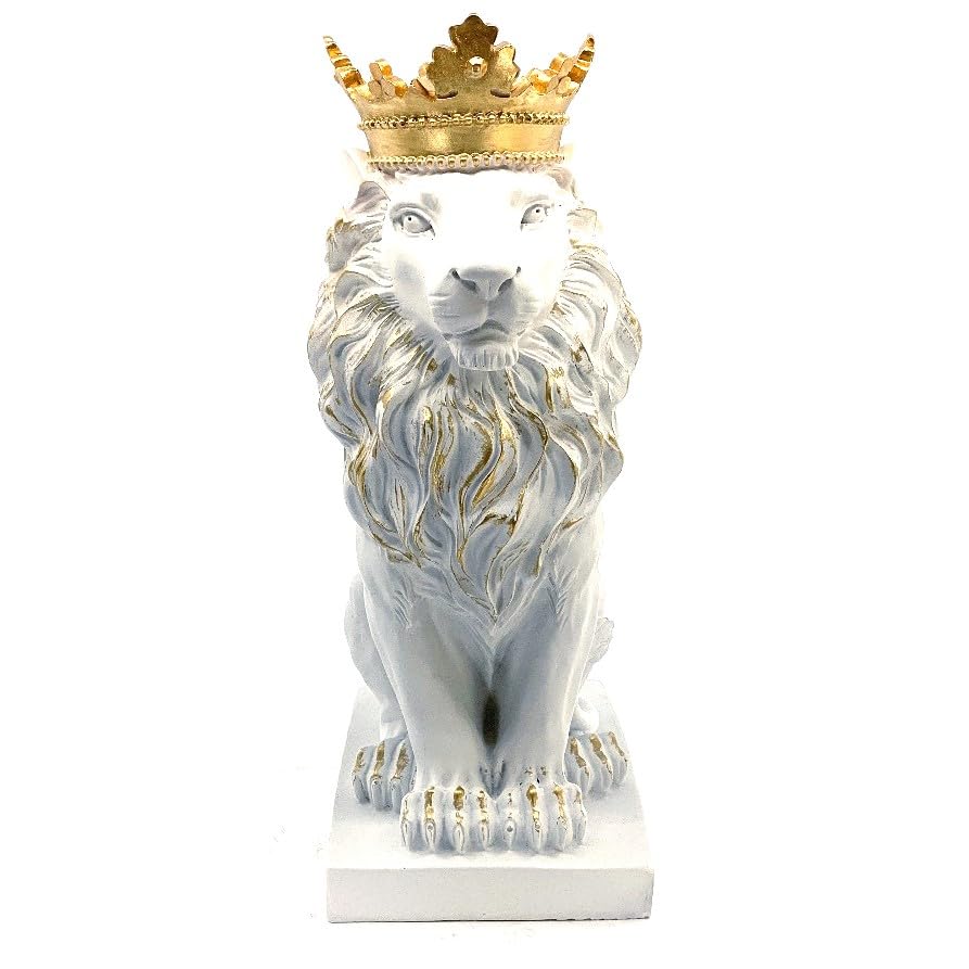 Regal Lion Statue With Crown, Crowned Lion Sculpture, Royal Jungle King Figurine, Royal Themed Home Decor, Lion Crown Figurine, Lion Crown Sculpture, Lion Crown Decor