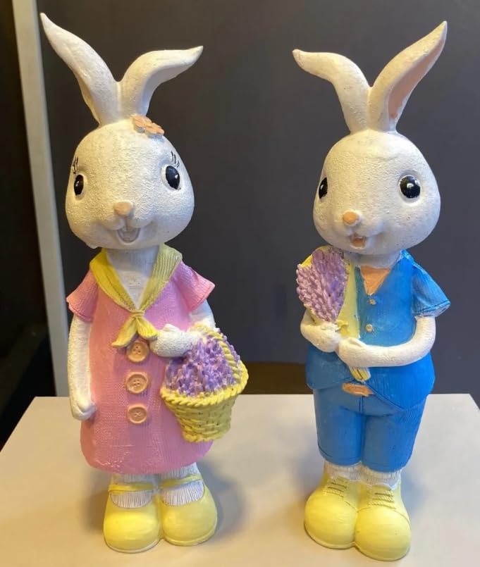 Easter Bunny Figurine Set or 1 Single Piece, Easter Bunny Figurine, Spring Bunny Decor, Rustic Rabbit Statue, Farmhouse Easter Decor, Easter Bunny Decor, Easter Rabbit Decor