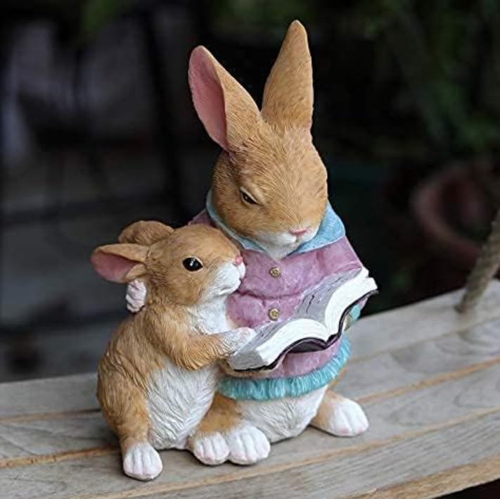 Bunny Reading Figurine, Mother and Baby Rabbit Statue, Easter Home Decor, Rabbit Statue Gift, Bunny Reading Decor, Rabbit Reading Figurine, Rabbit Reading Decor