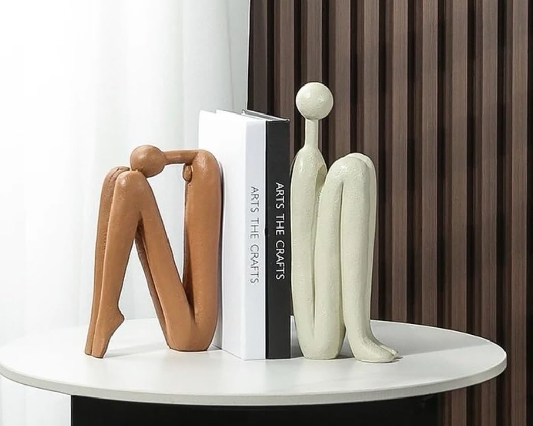 Abstract Bookends Set of 2, Modern Figurines for Shelf or Desk Decor, Abstract Bookends, Modern Bookshelf Decor, Polyester Bookend Set