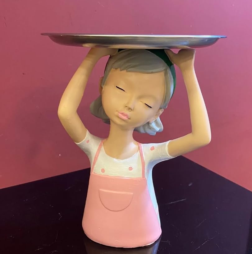 Girl Sculpture With Tray Decor, Handcrafted Girl Holding Tray Figure, Functional Girl Figurine With Tray, Decorative Girl Figurine For Gift, Girl Sculpture, Girl Decor, Girl Statue