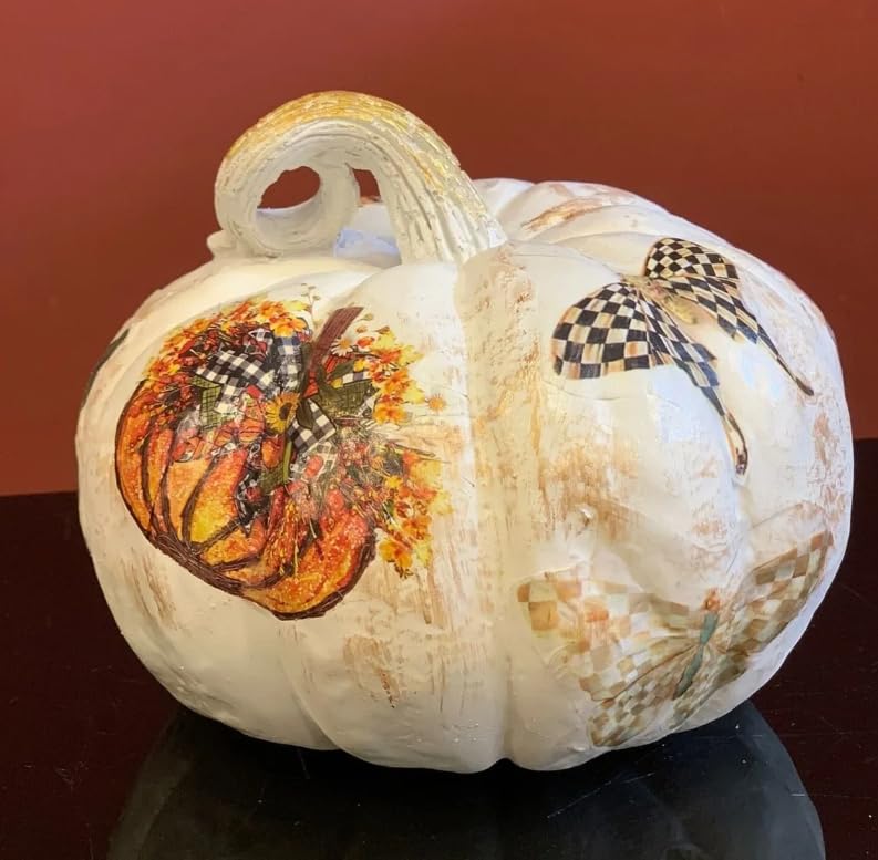 Decorative Patterned Pumpkin, Pumpkin Decor, Checkered Fall Pumpkin, Floral Halloween Decor, Hand Painted Pumpkin, Halloween Sculpture, Pumpkin Statue, Pumpkin Sculpture