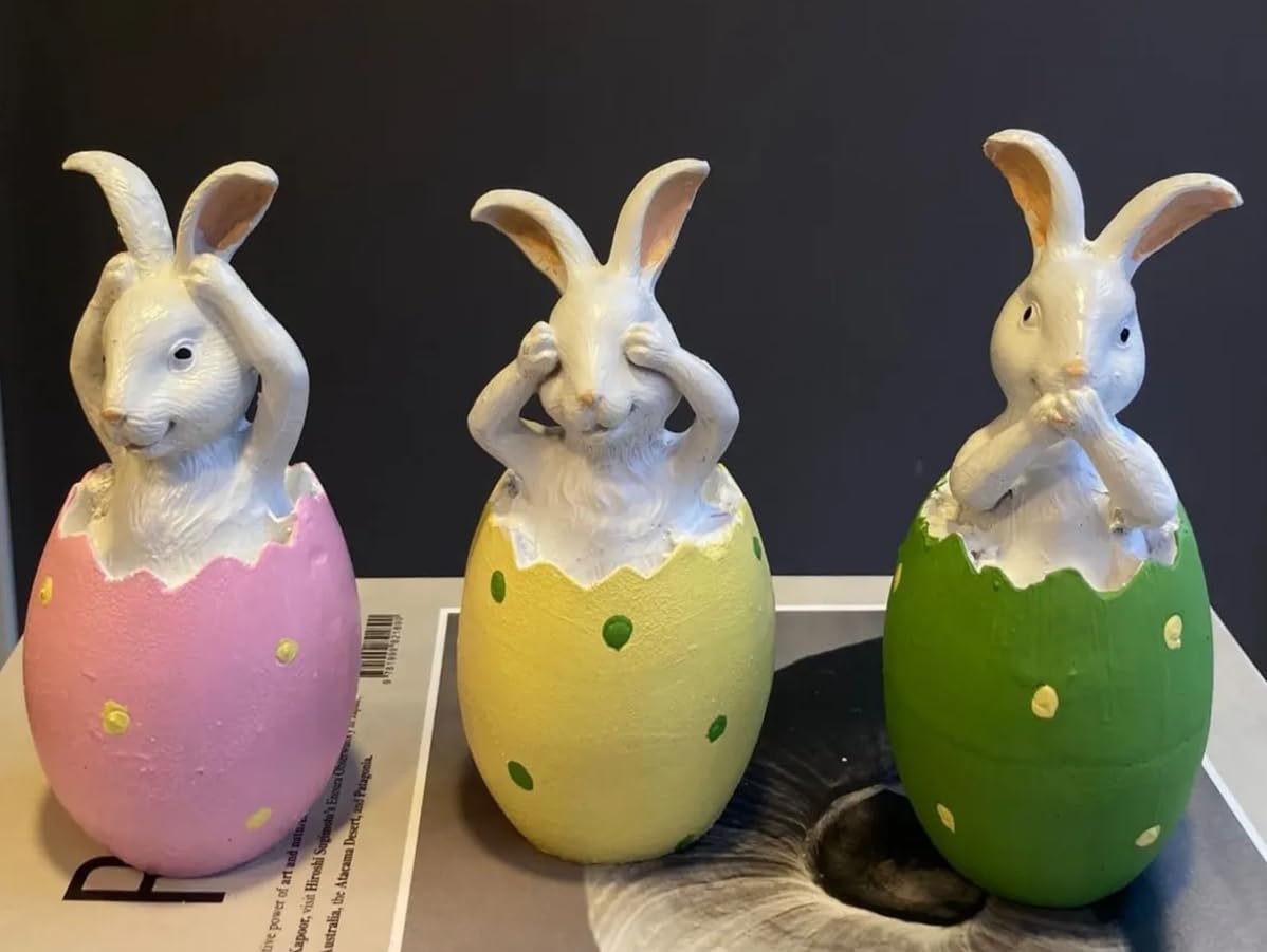 Wise Bunnies Figurines Set Of 3, Easter Bunny Decorations, Rabbit in Egg Figurines, Decorative Bunny Ornaments, Decorative Bunny Figurine, Easter Bunny Figurine, Easter Rabbit Figurine