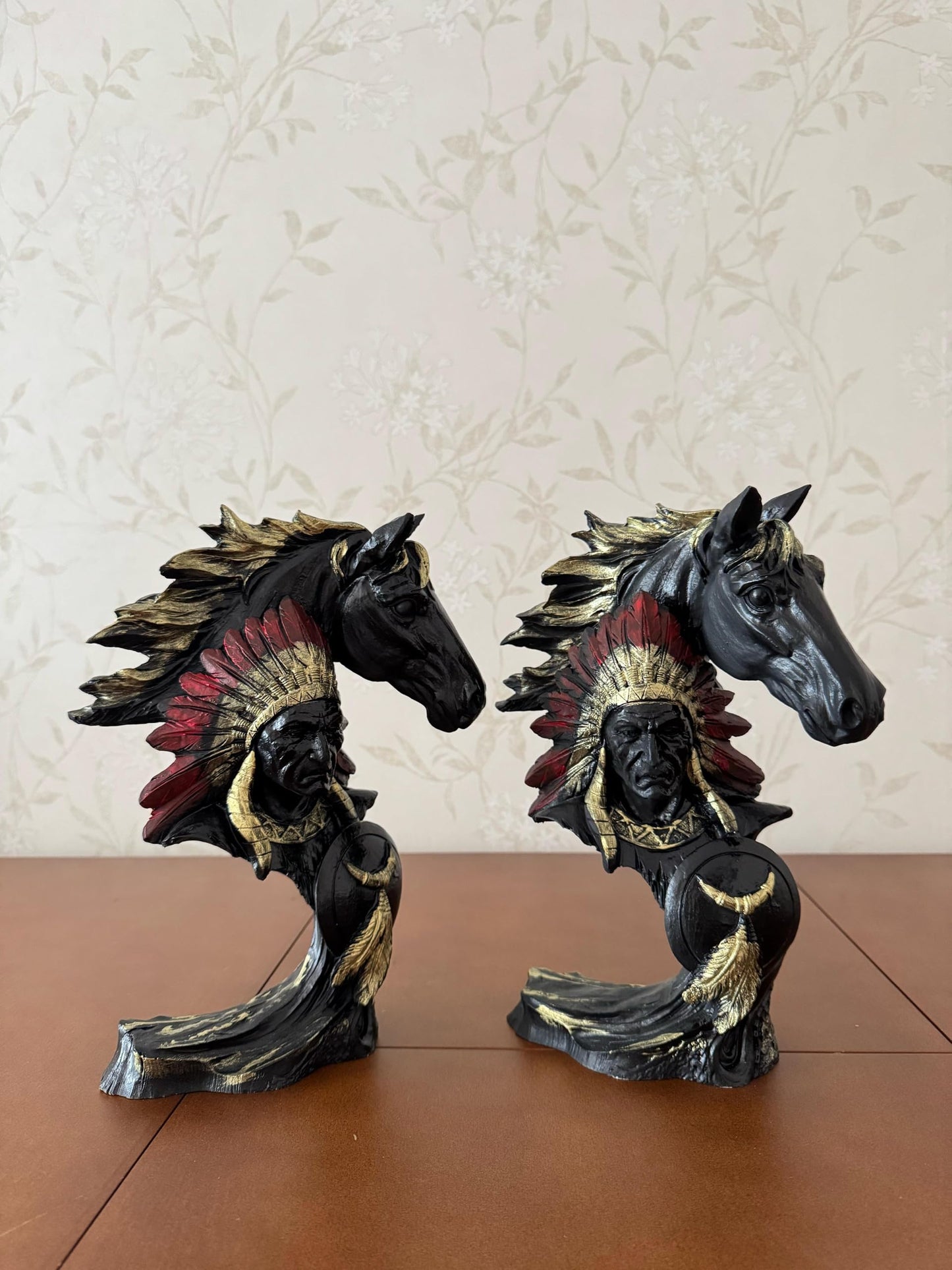 Native American Indian Chief and Horse Bust Sculpture, Western Decor, Native American Statue, Indian Chief Bust, Western Home Decor, Indian Chief Decor, Indian Chief Statue
