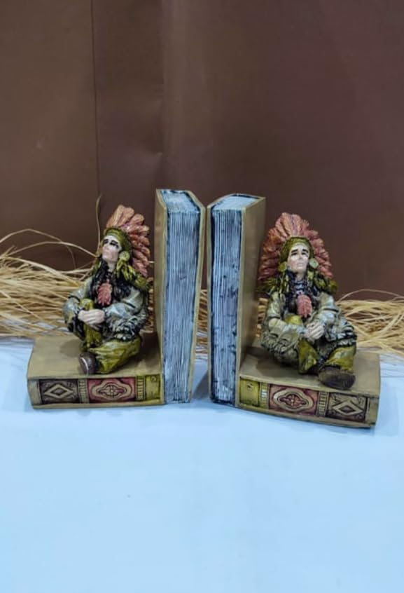Handcrafted Native American Chief Bookends Set, Native American Bookends, Polyester Bookend Set, Indian Chief Bookend, Unique Bookends Gift