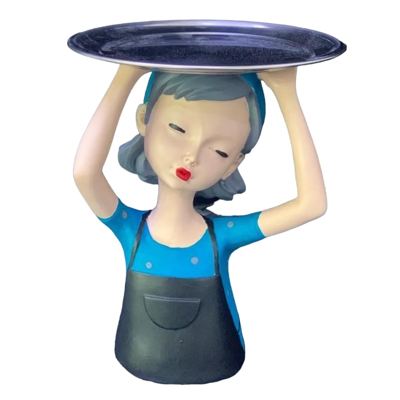 Girl Sculpture With Tray Decor, Handcrafted Girl Holding Tray Figure, Functional Girl Figurine With Tray, Decorative Girl Figurine For Gift, Girl Sculpture, Girl Decor, Girl Statue