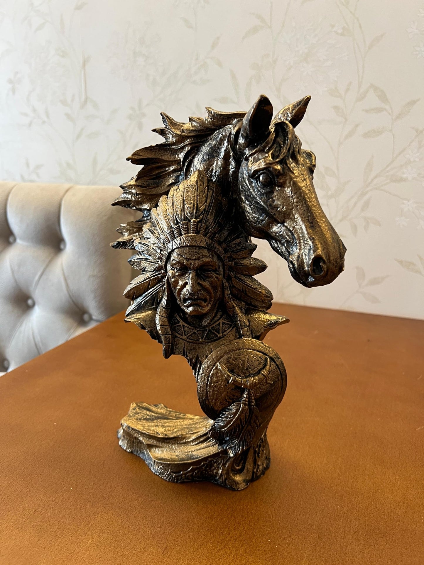 Native American Indian Chief and Horse Bust Sculpture, Western Decor, Native American Statue, Indian Chief Bust, Western Home Decor, Indian Chief Decor, Indian Chief Statue