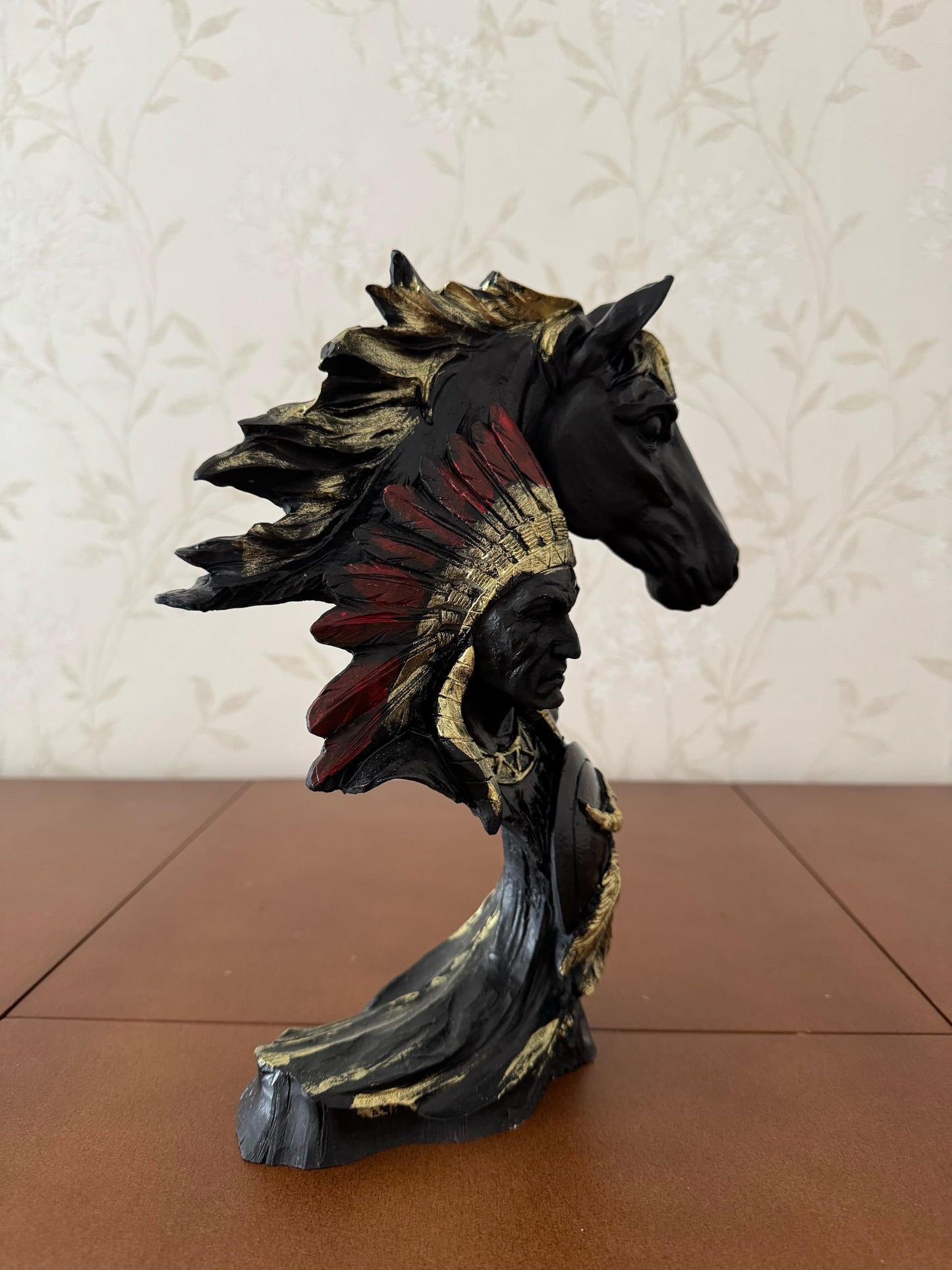 Native American Indian Chief and Horse Bust Sculpture, Western Decor, Native American Statue, Indian Chief Bust, Western Home Decor, Indian Chief Decor, Indian Chief Statue