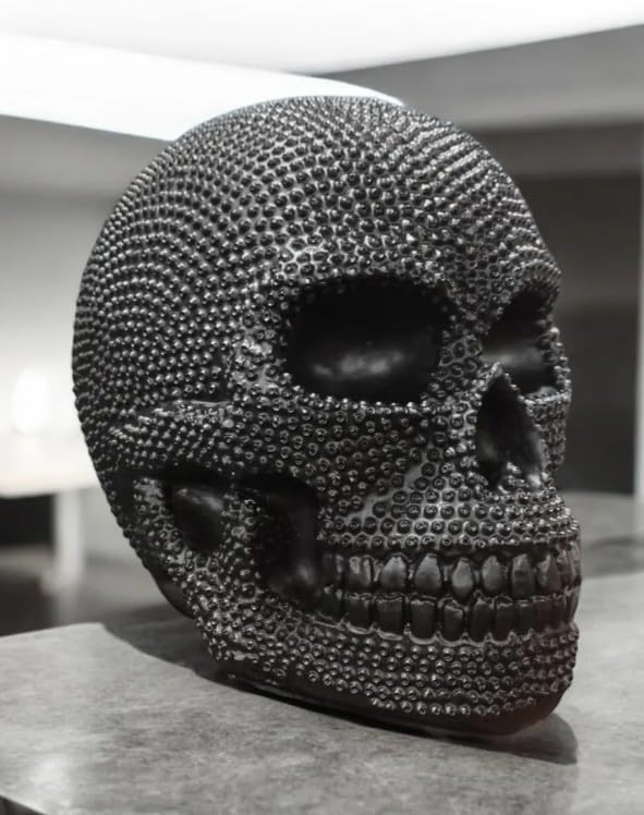 Skull Sculpture with Textured Detail, Gothic Polyester Skull Decor, Skull Decor for Shelves, Textured Surface Skull Decor, Skull Statue, Skull Sculpture, Skull Decor, Skull Objects