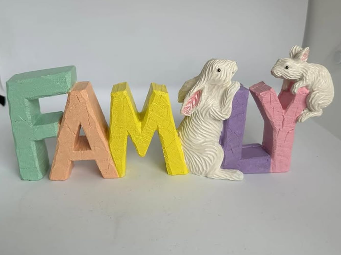 Rustic Family Sign with Rabbits, Farmhouse Family Decor, Animal Lover Gift, Family Sign Decor, Rabbit Family Sculpture, Bunny Figurine Gift, Rabbit Family Decor, Rabbit Family Statue