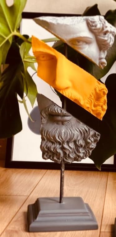 Modern Poseidon Sculpture on Pedestal, Contemporary Poseidon Bust Statue, Polyester Poseidon Head Statue with Stand, Poseidon Face Statue