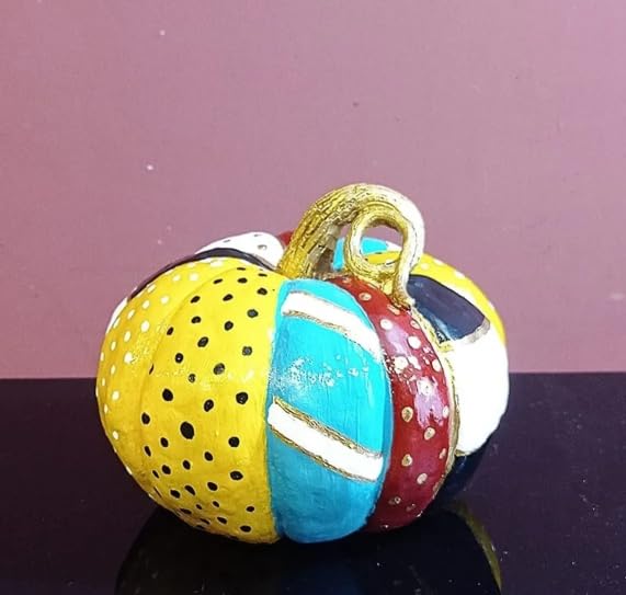 Decorative Patterned Pumpkin, Pumpkin Decor, Checkered Fall Pumpkin, Floral Halloween Decor, Hand Painted Pumpkin, Halloween Sculpture, Pumpkin Statue, Pumpkin Sculpture