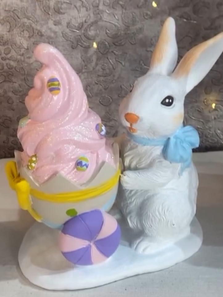 Rabbit Holding Ice Cream Cart Figurine, Whimsical Bunny Ice Cream Vendor, Bunny Vendor Figurine, Rabbit Themed Decoration, Rabbit Decor
