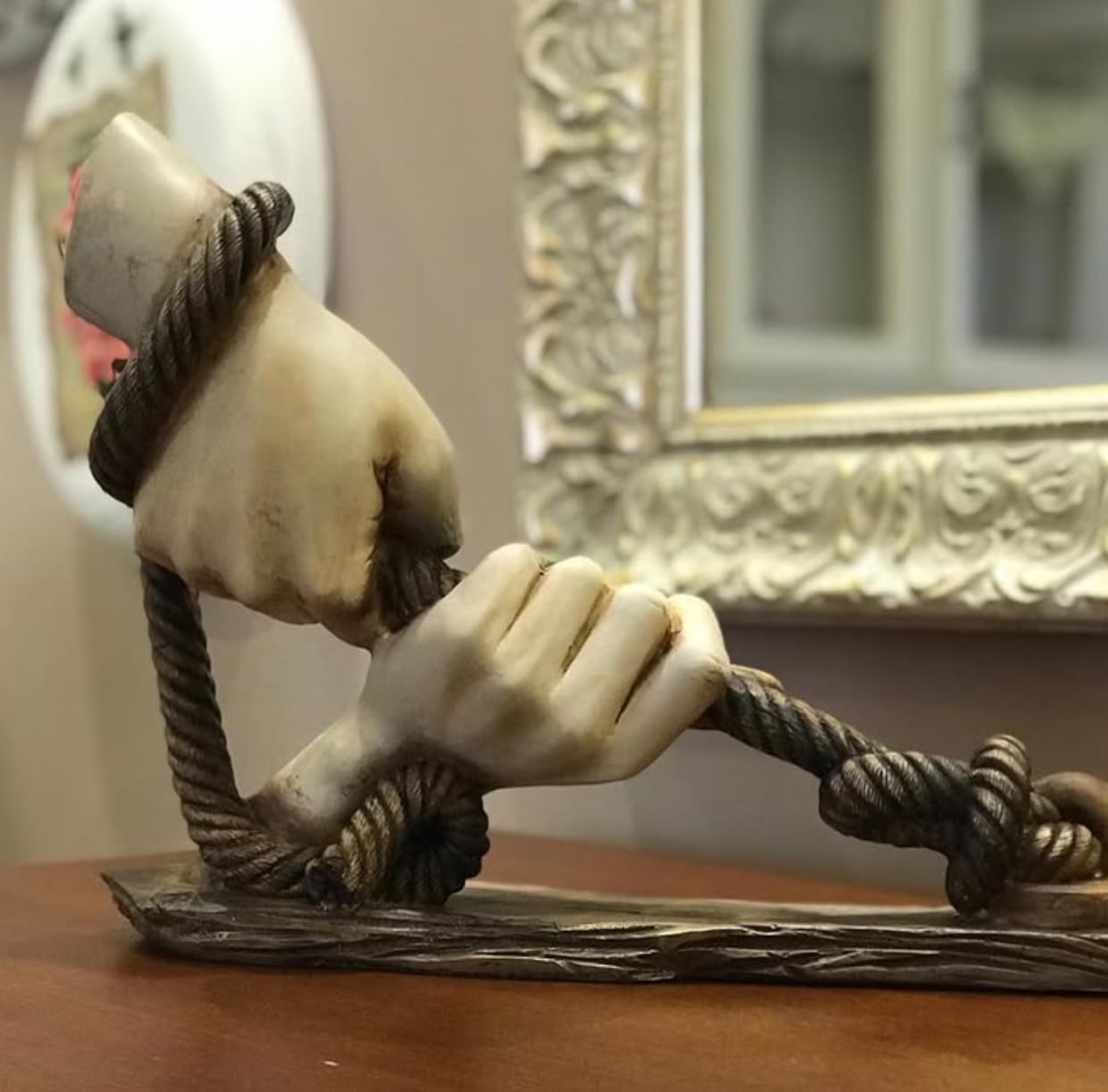 Decorative Hand Wrapped In Rope Sculpture, Hands Wrapping a Rope Figurine, Hand Sculpture Decor, Tug of War Figurine, Artistic Rope Statue, Rope Sculpture