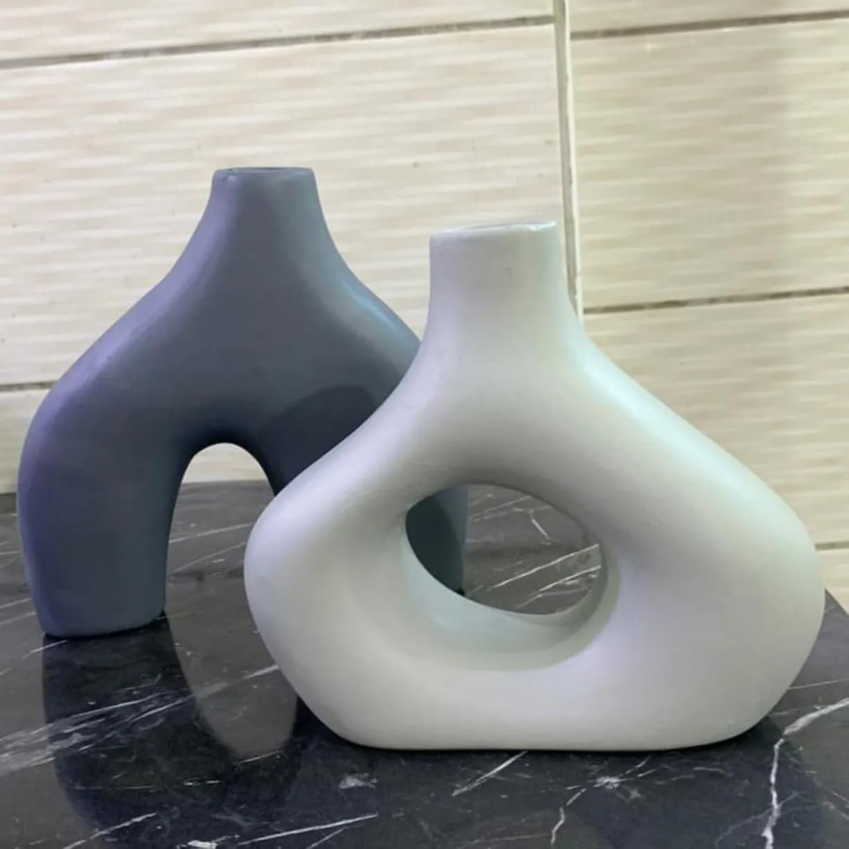 Amorphous Ceramic Vases Set-2, Round Matte Donut Vases, Minimalist Home Decor, Handmade Vase, Decorative Gift, Boho Style Vase, Donut Vase, Round Vase, Amorphous Vase