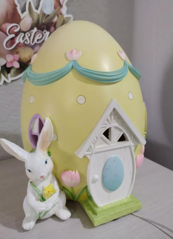 Easter Egg House Decoration, Easter Bunny Figurine, Spring Holiday Decor, Cute Bunny Home Decor, Fairy Garden Easter, Rabbit and Egg Decor, Easter Bunny Decor, Easter Rabbit Decor